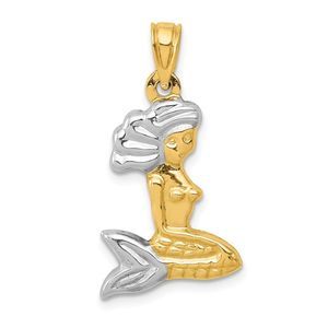 14k Yellow Gold and Rhodium 3D Hollow Mermaid Necklace - 18 Inch